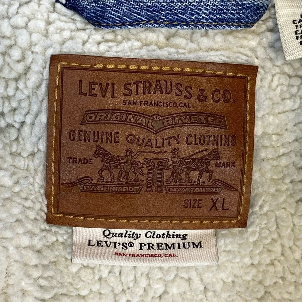Levi's Premium E Jacket Men's XL Trucker Denim Sherpa Lined‎ Grunge Work 90's